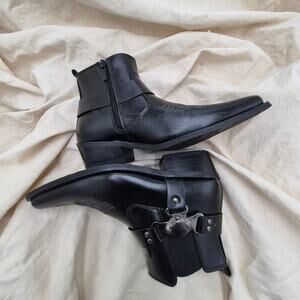 Jazame Men's 39132 Belt Buckle Accent Motorcycle Riding Western Boots Black 8